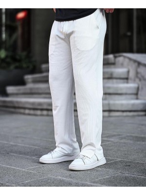 Tmb Fitilli Yırtmaçlı Baggy Eşofman Beyaz