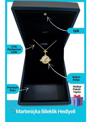 Kuşkaya Ticaret Işıklı Premium Kutuda Satürn Star Kolye Gold | Anneler Günü Hediyesi | Kadın