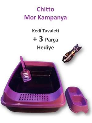 KRT Chitto Elekli Açık Kedi Tuvaleti - Mor ** (Kürek Hediyeli)