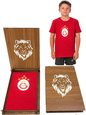 Galatasaray Orijinal 5 Yıldız Kırmızı Çocuk Forma T-Shirt Aslan Ahşap Kutu Hediyeli