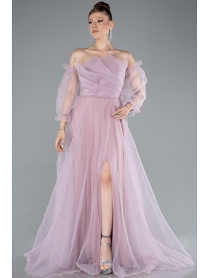 Straplez Kol Aksesuarlı Uzun Dalya Abiye Elbise ABU2076