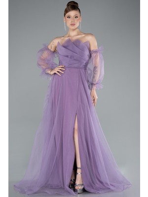 Straplez Kol Aksesuarlı Uzun Dalya Abiye Elbise ABU2076