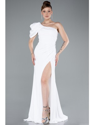 Tek Omuz Bacak Dekolteli Uzun Şifon Balık Abiye ABU4091