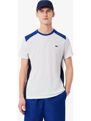 Lacoste Sport Erkek Bisiklet Yaka Renk Bloklu Beyaz T-Shirt