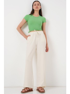 Passense Geniş Paça Keten Pantolon 6735 - Ekru