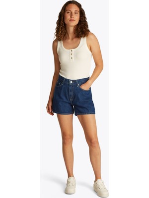 Tommy Hilfiger Yüksek Bel Mom Fit Indigo Kadın Denim Şort WW0WW443851A4