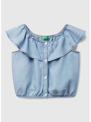 Benetton Düz Indigo Kız Çocuk Gömlek 5FFKCQ047