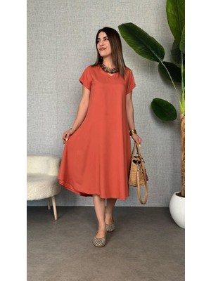 La Mode Istanbul Kadın Kısa Kollu V Yaka Salaş Maxi Boy Elbise