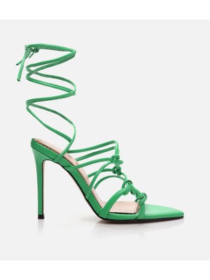 Kadın Deri Yeşil Topuklu Sandalet