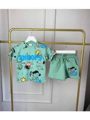 Monsterçocuk Erkek Çocuk Şort Tshirt 2li Snopy Yazlık Takım