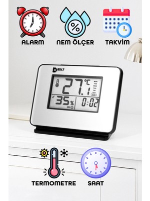 5 Fonksiyonlu Dijital Bebek Nem Ölçer Saat Takvim Alarm Termometre Masa Saati Alarmlı 1601