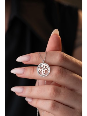 925 Ayar Gümüş Rodyum Kaplama Hayat Ağacı Kolye