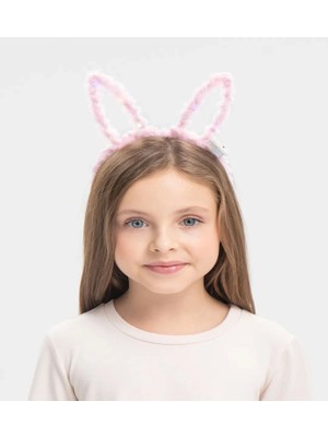 LED Işıklı Peluş Pofuduk Tavşan Kulak Tavşan Taç Pembe 17X23 cm - 1OL5207-1289