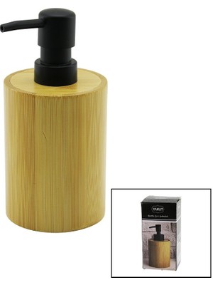 Yuvarlak  Ahşap Bambu Sıvı Sabunluk  Siyah Plastik Pompa   Çap: 8cm - Y: 11CM (4 - 1OL6508-4429