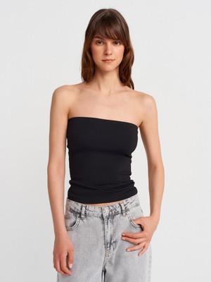 Dilvin 21103 Straplez Top Kadın Siyah Bluz %80 Pamuk Rahat Kalıp ve Yaka Tipi