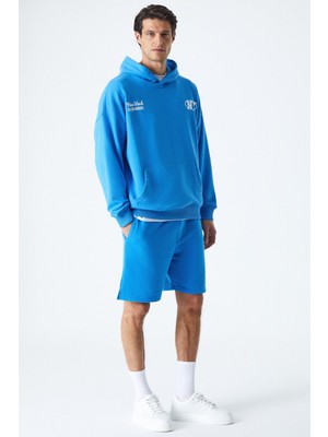 Grimelange AGASSI Erkek Yumuşacık Kumaşlı Saks Mavi Sweatshirt