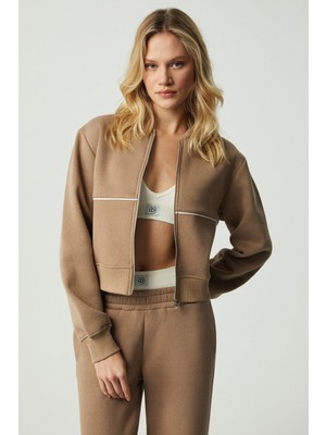 Grimelange ANYUL Kadın Relaxed Bomber Yaka Vizon Sweatshirt