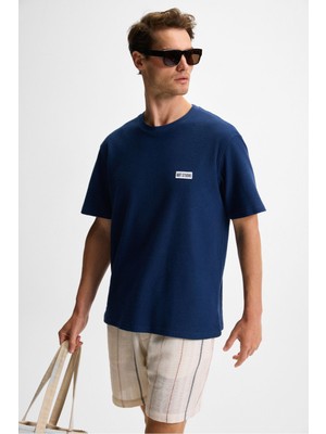 Grimelange NOIR Erkek%100 Organik Pamuk Bisiklet Yaka Kısa Kol Regular Lacivert T-Shirt