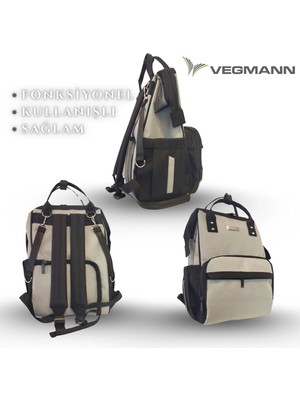 Vegmann Anne Bebek Bakım Sırt Çantası Biberon Termos Gözlü Gri/Siyah