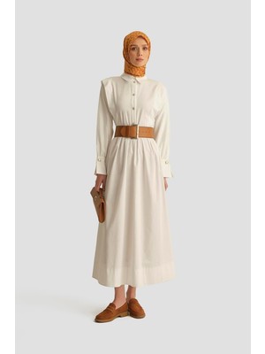 Armine Omuz Allerli Pamuk Elbise 25Y9002 Beyaz