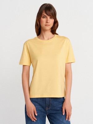 31791 Bisiklet Yaka Modal T-Shirt-Sarı