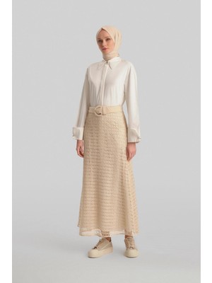 Armine Fileli Kloş Etek 24Y1625 Ekru