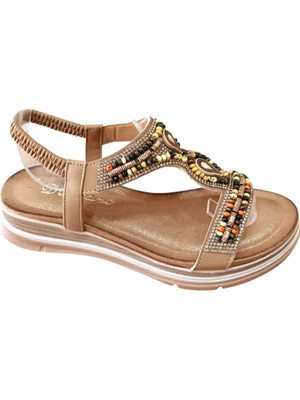 De Scarıo 2060 Kadın Taşlı Comfort Sandalet Taba