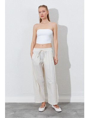 Kadın Taş Beli Lastikli Gizli Cep Detaylı Salaş Kesim Pantolon