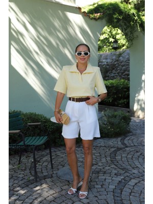 Beyaz Tek Pile Detay Şort