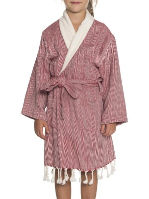 Zigzag Havlulu Çocuk Bornoz Bordo