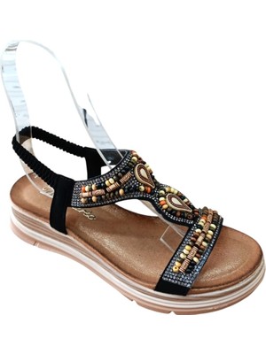 De Scarıo 2060 Kadın Taşlı Comfort Sandalet Siyah