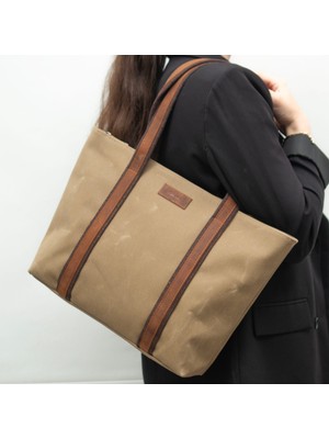 Design 05 Kanvas Kumaş - Deri Kadın Haki Omuz Çanta