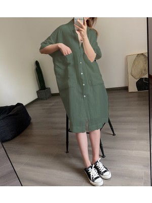 Salaş Kadın Elbise Keten Günlük Cep Detaylı