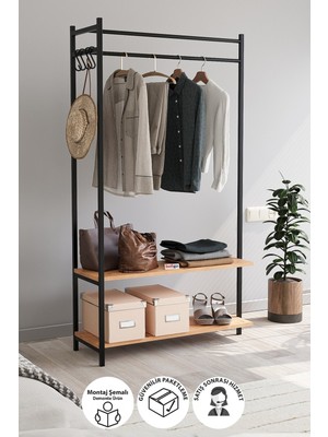 Bofigo Konfeksiyon Askısı Ayaklı Askılık Elbise Askılığı Raflı Askılık Jüpiter Çam