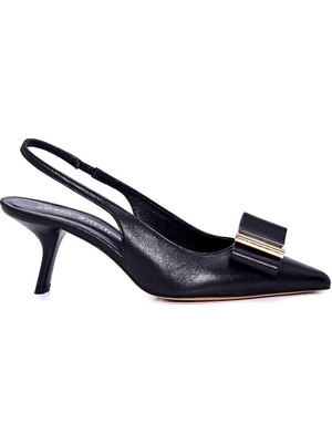 Searl Siyah Hakiki Deri Kadın Stiletto & Abiye