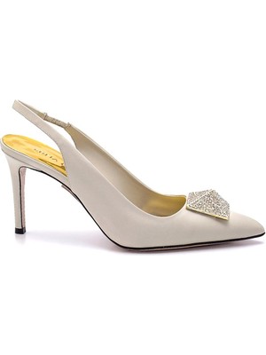Lenı Krem Hakiki Deri Kadın Stiletto & Abiye