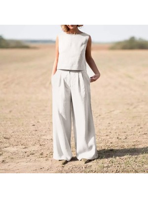 Keten Günlük Rahat  Kolsuz  Alt Üst Kadın Takım