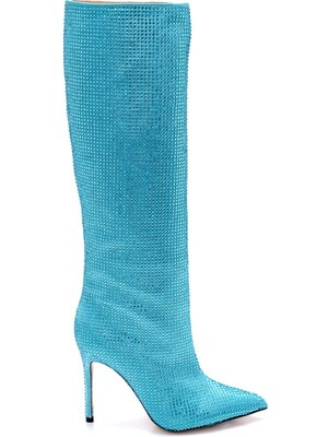 Valdemar Turkuaz Tekstil Kadın Topuklu Çizme