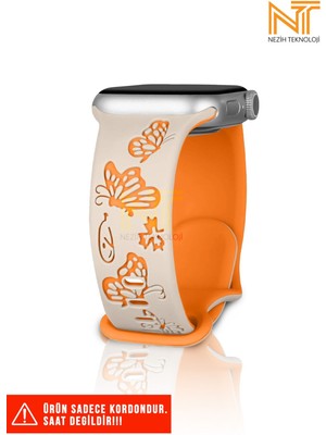 Nezih Case Apple Watch 5/6/7/8/9/10/se/ultra/ultra2 44/45/49mm / Seri 10 46 / Seri 11 46mm Uyumlu Kelebek Desen Silikon Kordon