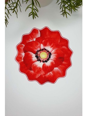 Sulu Boya Kırmızı Pembe Gül Desenli Fincan Uyumlu Nakışlı Kokteyl Peçetesi 1 Adet