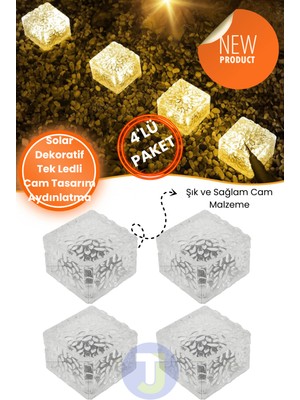 Technojet Solar Zemin Dekoratif Bahçe Aydınlatma Güneş Enerjili Kristal LED Sarı Işık 4 Ledli 4ADET