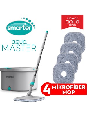 Smarter Aqua Master 4 Adet Mikrofiber Mop Temiz&kirli Suyu Ayırma Özelliği Otomatik Temizlik Seti Paspas