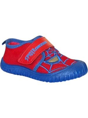 Gezer Saks Mavi Çocuk Kreş Yazlık Ev Ayakkabısı Tekstil Malzemeden Cırt Cırtlı Erkek Çocuk İçin