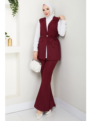 Niyar Yelek Pantolon Ikili Takım 1530 - Bordo