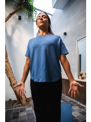 Kimjaly Kadın Kısa Kollu Yoga Tişörtü - Koyu Mavi