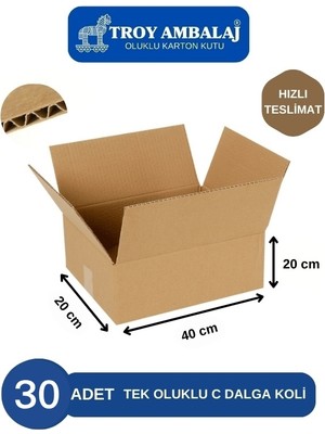 40X20X20 Tek Oluklu Kutu C Dalga (30 Adet) Taşıma Taşınma Kolisi Boş Karton