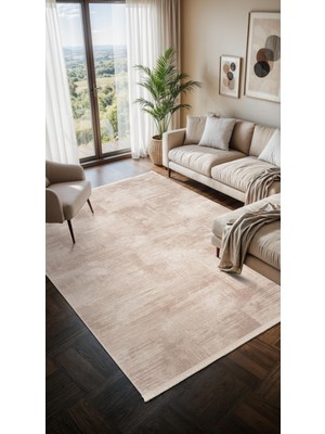 Moon MO106K Krem Halı Modern Gri Detaylı Akrilik Pamuk Taban Salon Halısı Yatak Odası Koridor