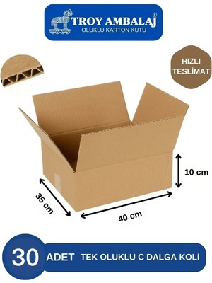 40X35X10 Tek Oluklu Kutu C Dalga (30 Adet) Taşıma Taşınma Kolisi Boş Karton