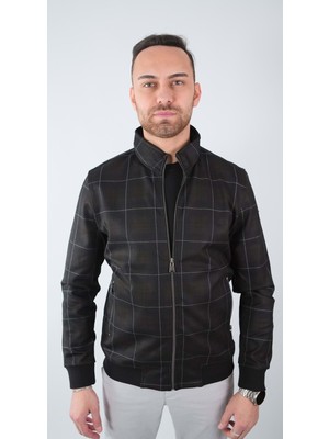 Erkek Coonless Kareli Likralı Haki Dalgıç Mont