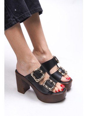 Riccon Mylsaria Kadın Çift Tokalı Topuklu Terlik 0012766